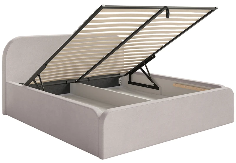 Polsterbett 180x200 cm Umike mit Stauraum, grau-beiger hydrophober Samt