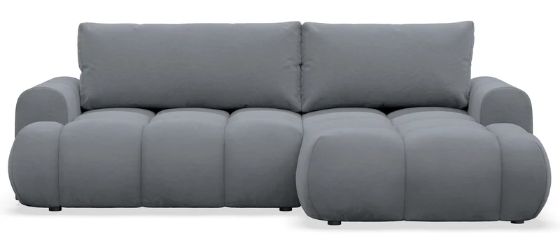 Ecksofa mit Schlaffunktion Ombo Mini, L-förmig, rechtsseitig, mit Stauraum, grauer wasserabweisender Samt