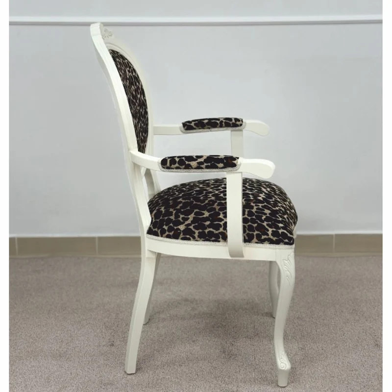 Casa Padrino Luxus Barock Esszimmer Stuhl mit Armlehnen Leopard / Weiß - Barock Möbel