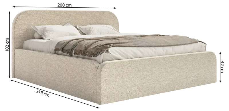 Polsterbett 180x200 cm Umike mit Stauraum, beige Velours, wasserabweisend