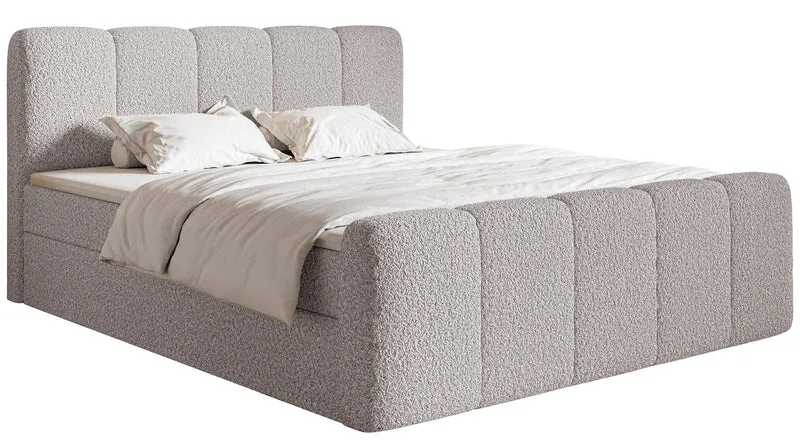 Kontinentalbett 180x200 cm Cloudy II mit Stauraum und Topper, grau-braunes Bouclé
