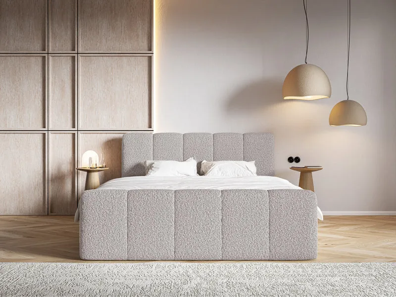 Kontinentalbett 180x200 cm Cloudy II mit Stauraum und Topper, grau-braunes Bouclé