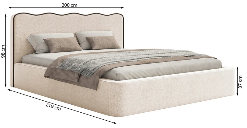 Polsterbett 180x200 cm Duney mit Stauraum, hellbeige Flechtmuster