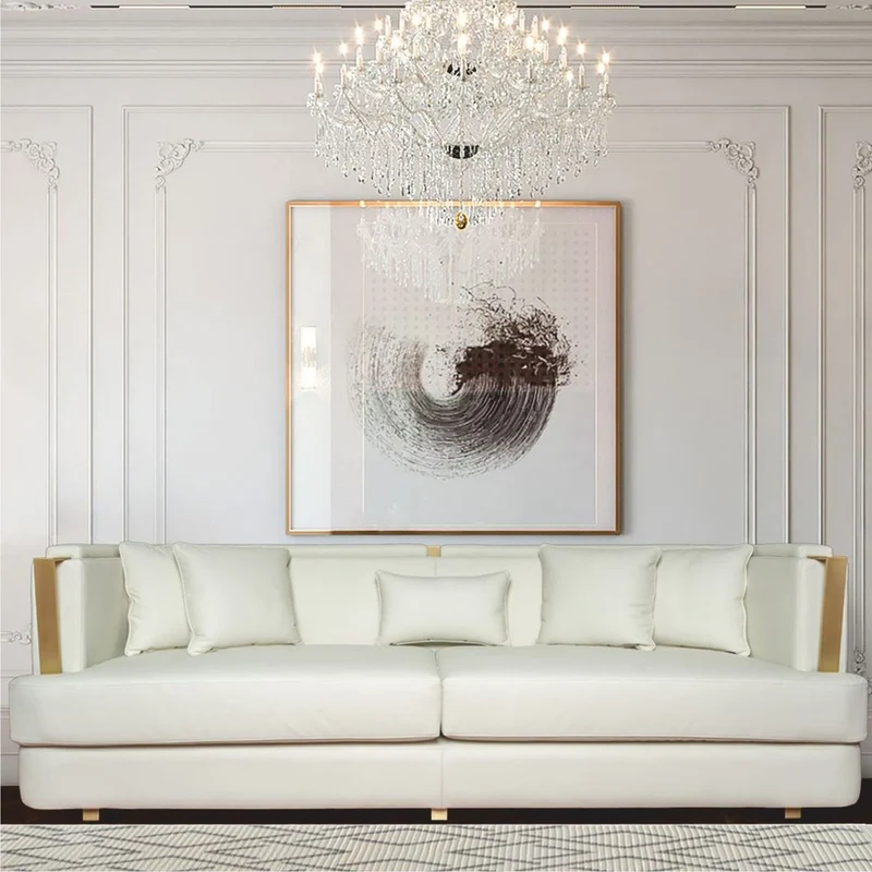 Casa Padrino Luxus Wohzimmer & Hotel Sofa Creme / Messing 240 cm - Luxus Möbel