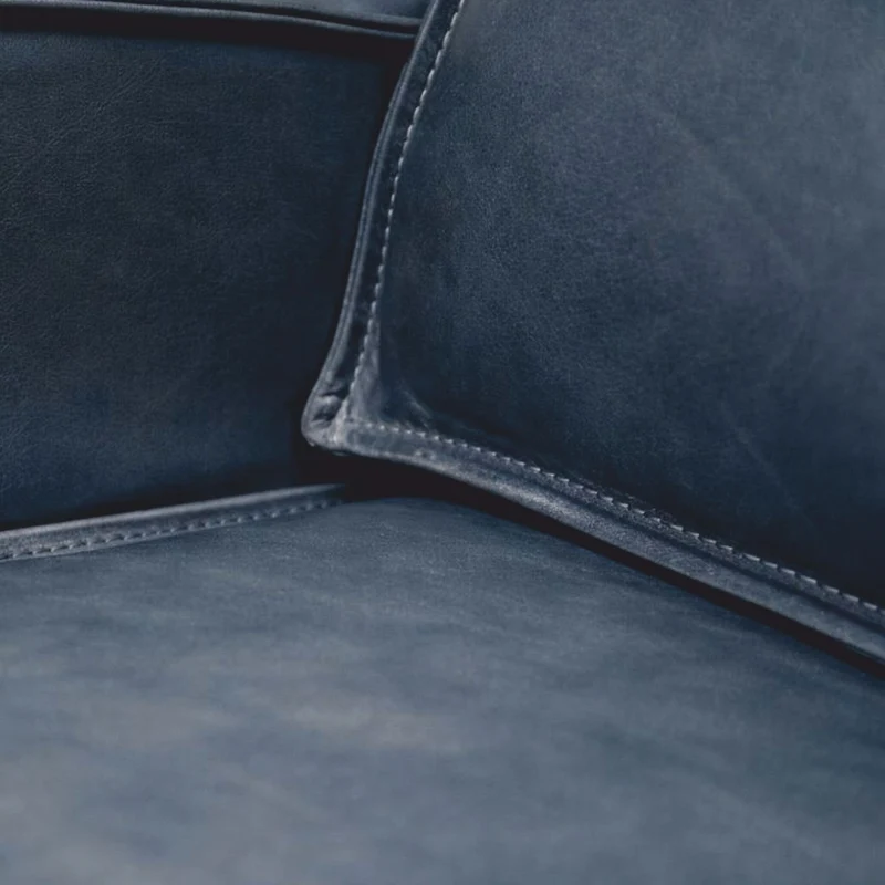 Casa Padrino Luxus Leder Sessel Vintage Blau / Schwarz - Echtleder Möbel