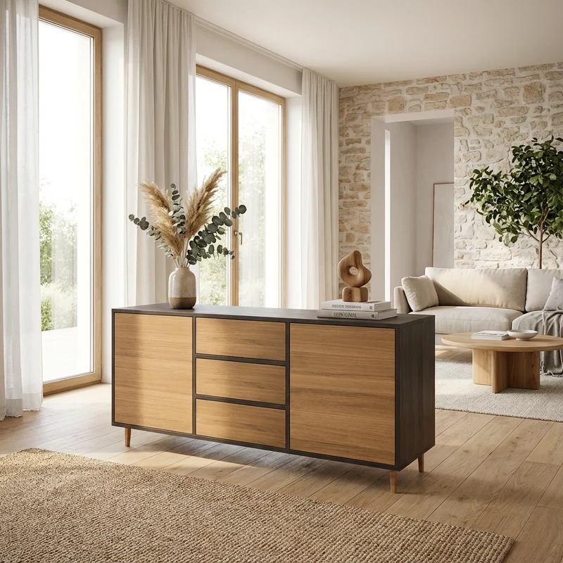 Sideboard Eiche Premium - Natur/Schwarz geölt 180cm