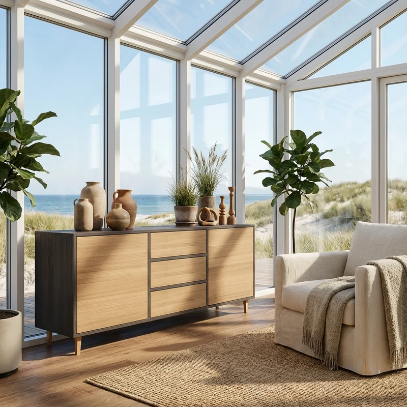 Sideboard Eiche Premium - Natur/Schwarz geölt 180cm