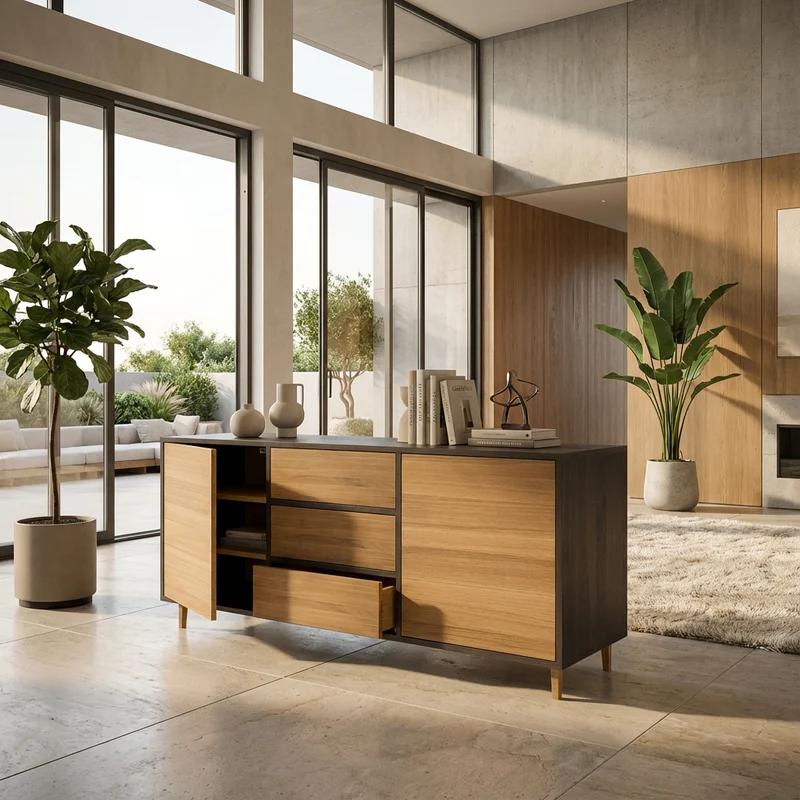Sideboard Eiche Premium - Natur/Schwarz geölt 180cm