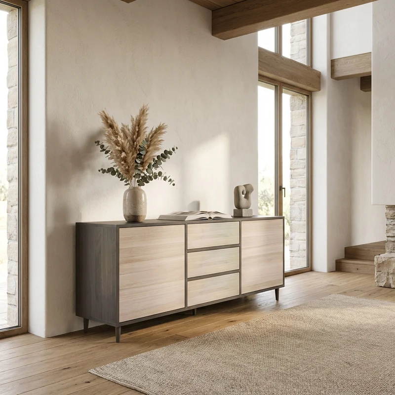 Sideboard Eiche Premium - Schwarz/Weiß geölt 180cm