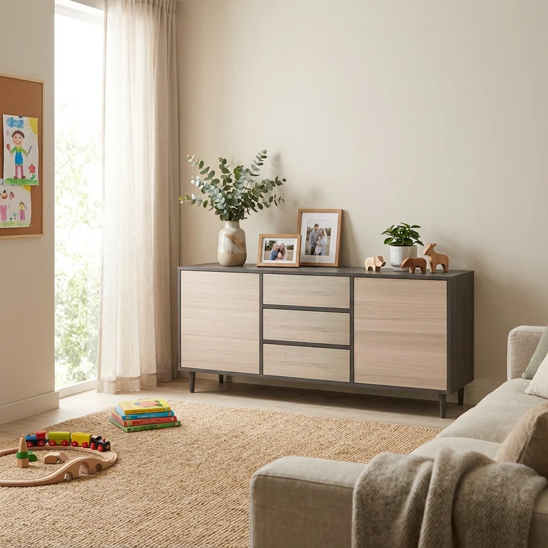 Sideboard Eiche Premium - Schwarz/Weiß geölt 180cm