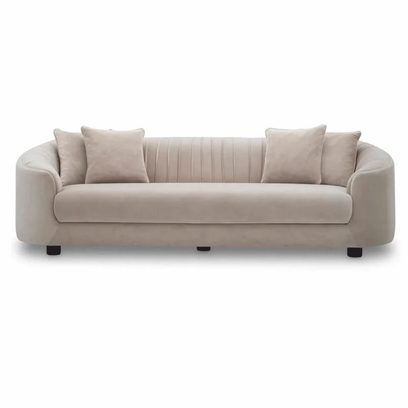 Casa Padrino Luxus Samt Sofa Creme / Schwarz 241 cm - Wohnzimmer & Hotel Möbel