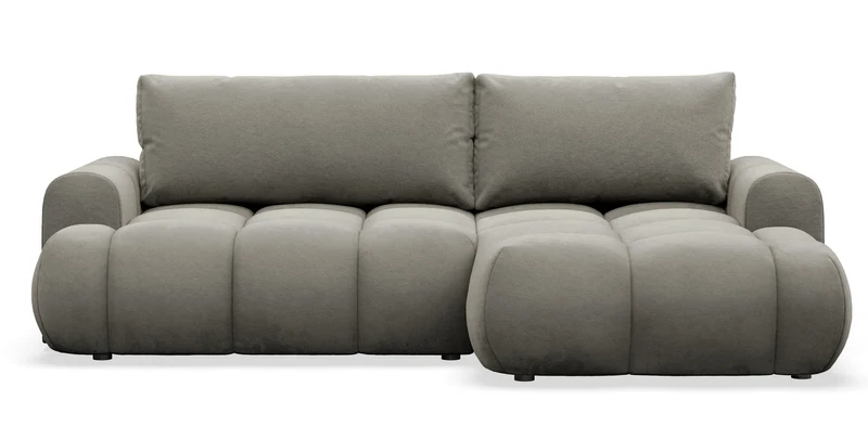 Ecksofa mit Schlaffunktion Ombo Mini, L-förmig, rechtsseitig, mit Stauraum, graubraunes Velours, wasserabweisend