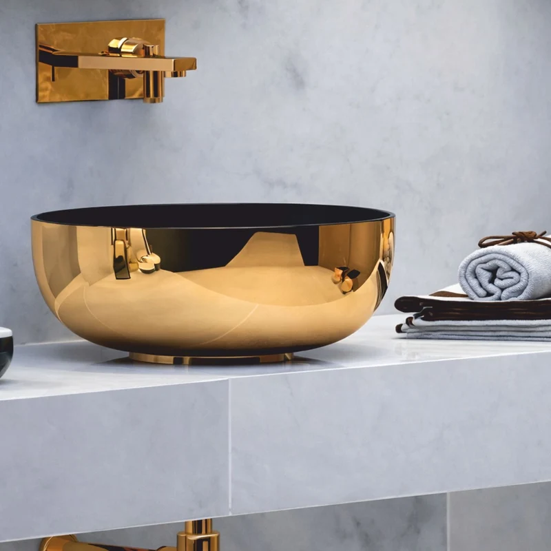 Casa Padrino Luxus Keramik Waschbecken Schale Schwarz / Gold Ø 44 cm - Made in Italy