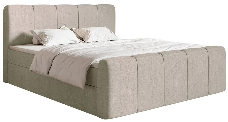 Kontinentalbett 180x200 cm Cloudy II mit Stauraum und Topper, grau-brauner hydrophober Chenillestoff