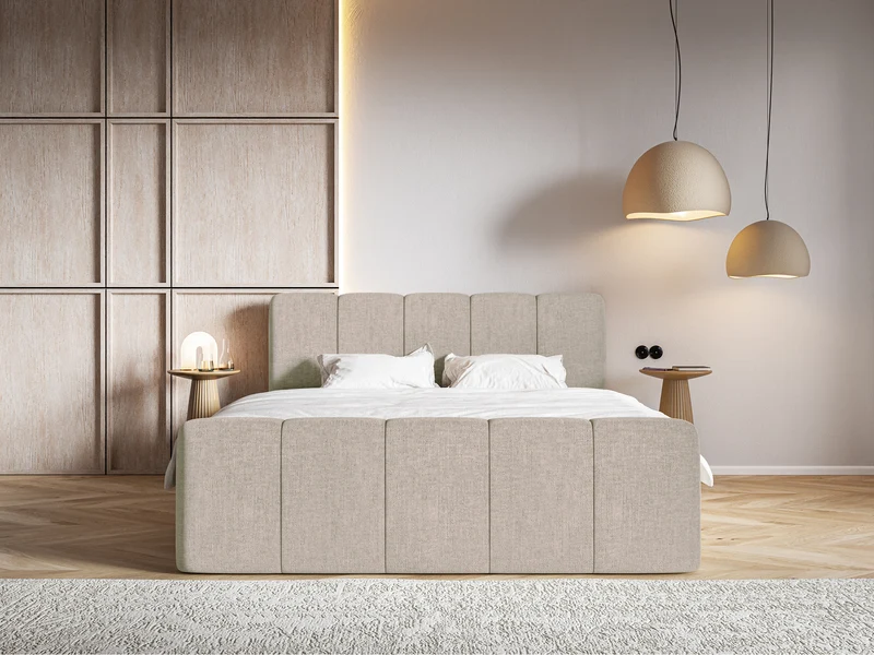 Kontinentalbett 180x200 cm Cloudy II mit Stauraum und Topper, grau-brauner hydrophober Chenillestoff