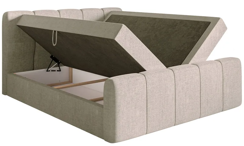 Kontinentalbett 180x200 cm Cloudy II mit Stauraum und Topper, grau-brauner hydrophober Chenillestoff