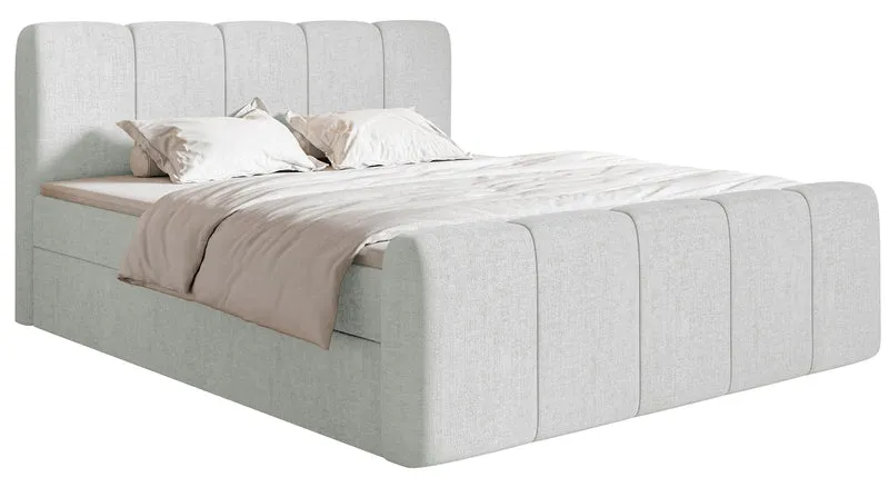 Kontinentalbett 200x200 cm Cloudy II mit Stauraum und Topper, hellgrauer Chenille-Stoff, hydrophob