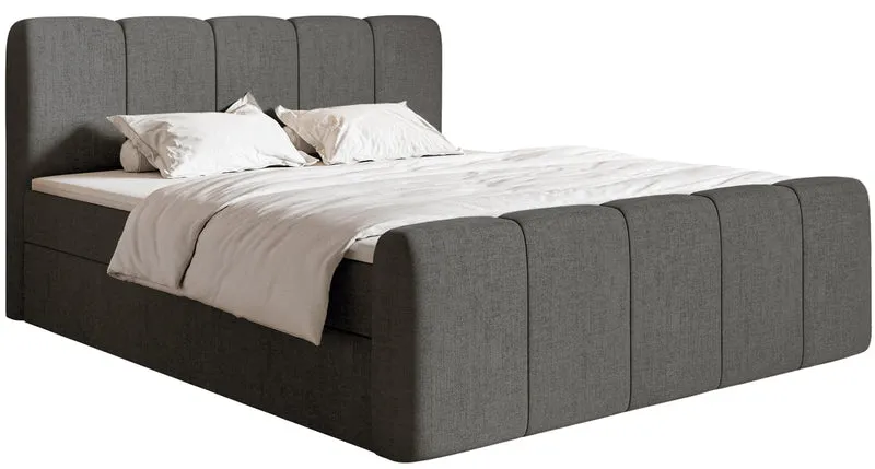 Kontinentales Bett 180x200 cm Cloudy II mit Stauraum und Topper, dunkelgrauer hydrophober Chenillestoff