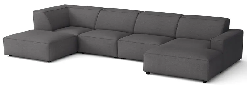 Großes U-förmiges modulares Ecksofa Sellmo mit linksseitigem Hocker, dunkelgrauer hydrofober Chenille-Stoff