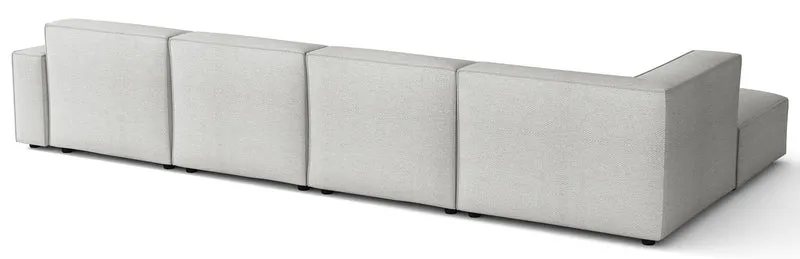 Großes U-förmiges modulares Ecksofa Sellmo mit Hocker, linksseitig, hellgrauer hydrophober Chenille-Stoff