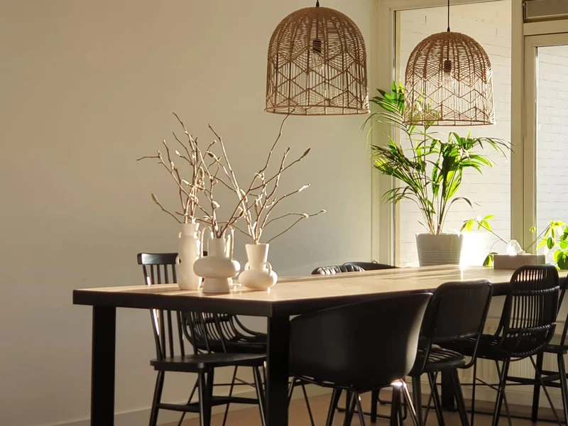 Eiken visgraat eettafel - Deens Rond - V onderstel
