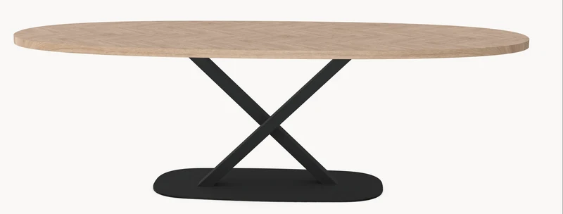 Eiken visgraat eettafel - Deens Rond - V onderstel