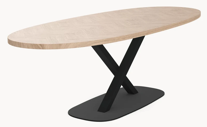Eiken visgraat eettafel - Deens Rond - V onderstel
