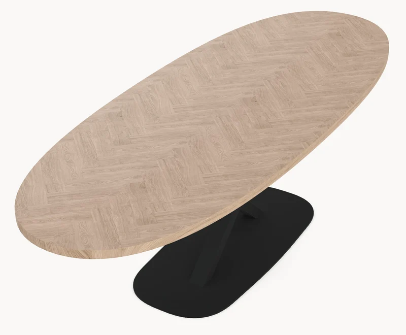 Eiken visgraat eettafel - Deens Rond - V onderstel