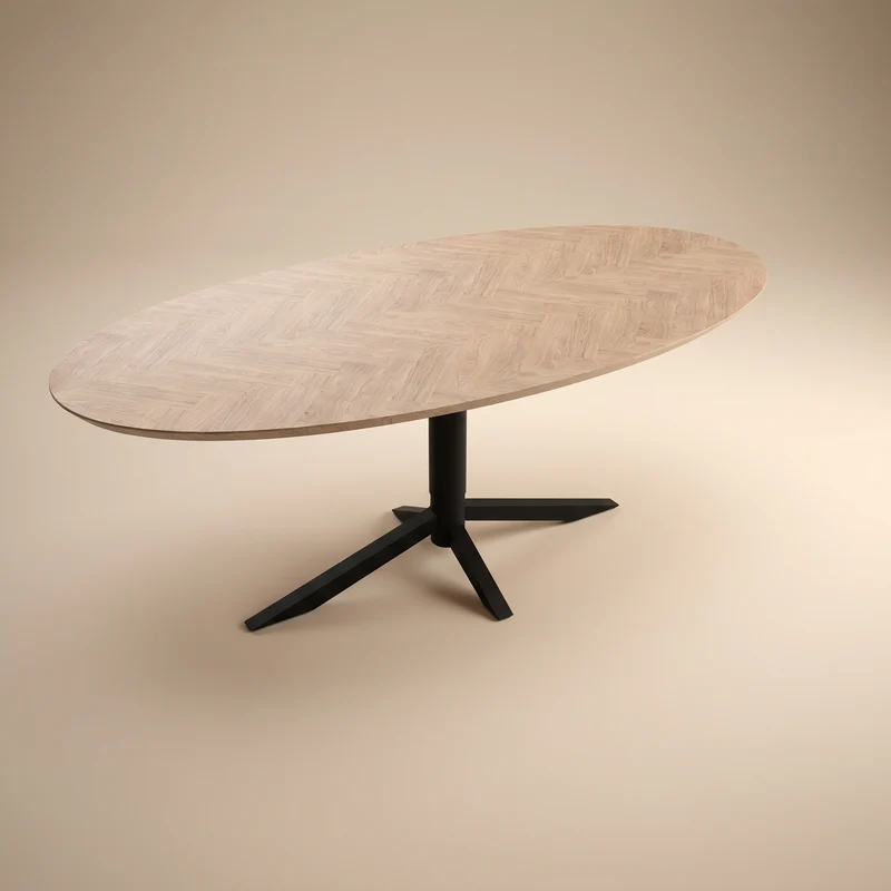Eiken visgraat eetafel - Ovaal - Quattro onderstel