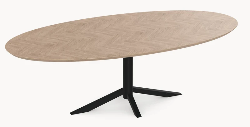 Eiken visgraat eetafel - Ovaal - Quattro onderstel