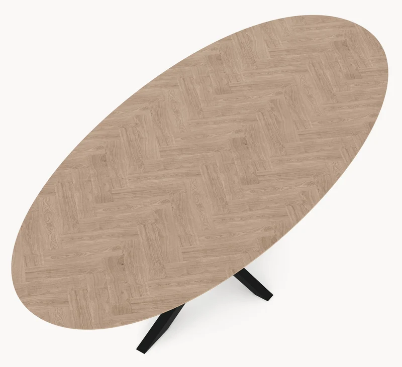 Eiken visgraat eetafel - Ovaal - Quattro onderstel