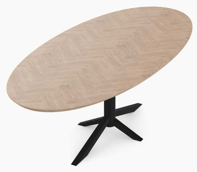 Eiken visgraat eetafel - Ovaal - Quattro onderstel