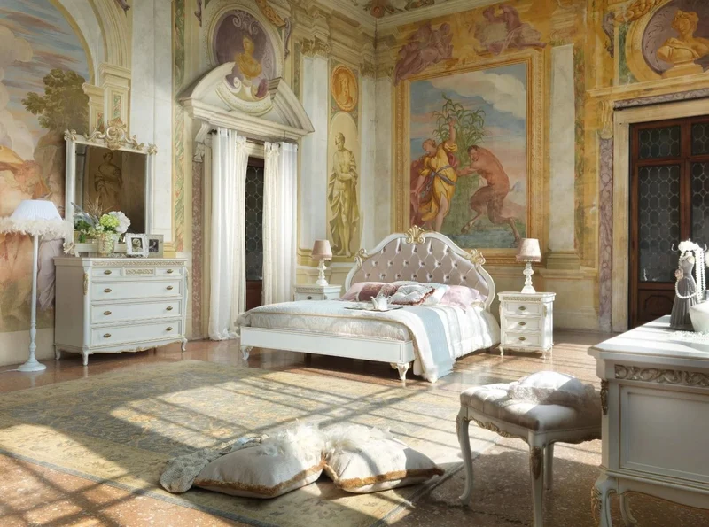 Casa Padrino Luxus Barock Doppelbett Rosa / Weiß / Gold - Prunkvolles Massivholz Bett - Barock Schlafzimmer Möbel - Luxus Qualität - Made in Italy