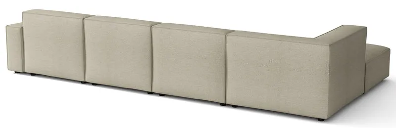 Großes, linksseitiges U-förmiges Modul-Ecksofa Sellmo mit Hocker, grau-beige, hydrofober Chenille-Stoff