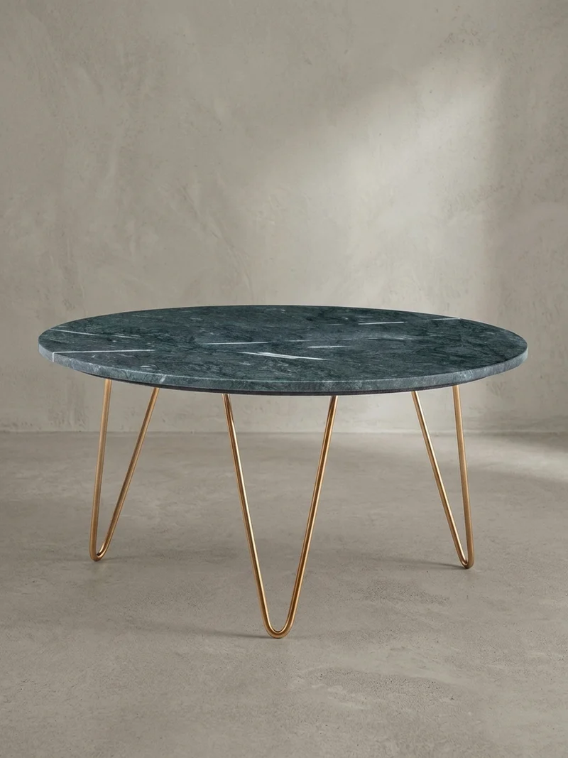Couchtisch Grün Marmor Dreibein Design 70x70x35 cm, Rund Modern Gold Metall