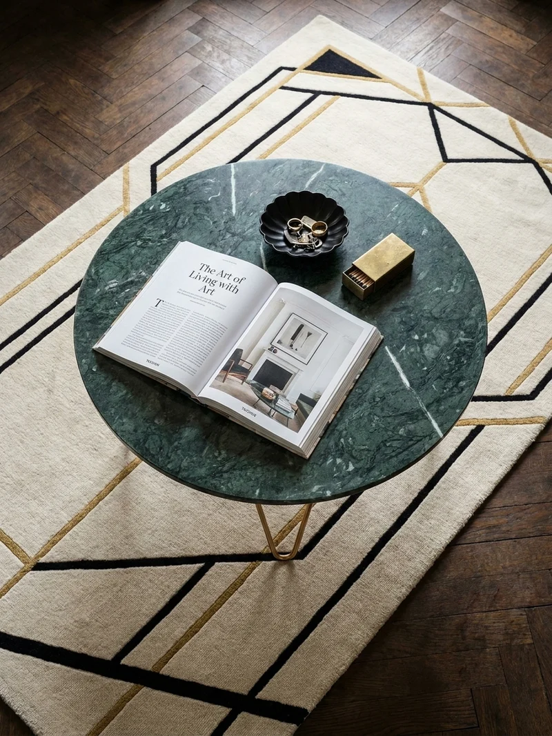 Couchtisch Grün Marmor Dreibein Design 70x70x35 cm, Rund Modern Gold Metall