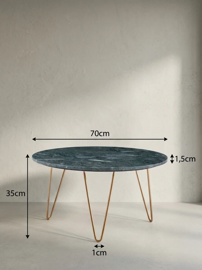 Couchtisch Grün Marmor Dreibein Design 70x70x35 cm, Rund Modern Gold Metall