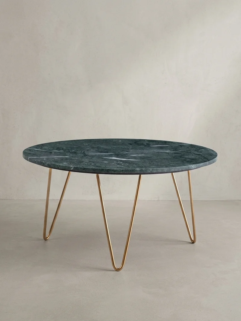 Couchtisch Grün Marmor Dreibein Design 70x70x35 cm, Rund Modern Gold Metall