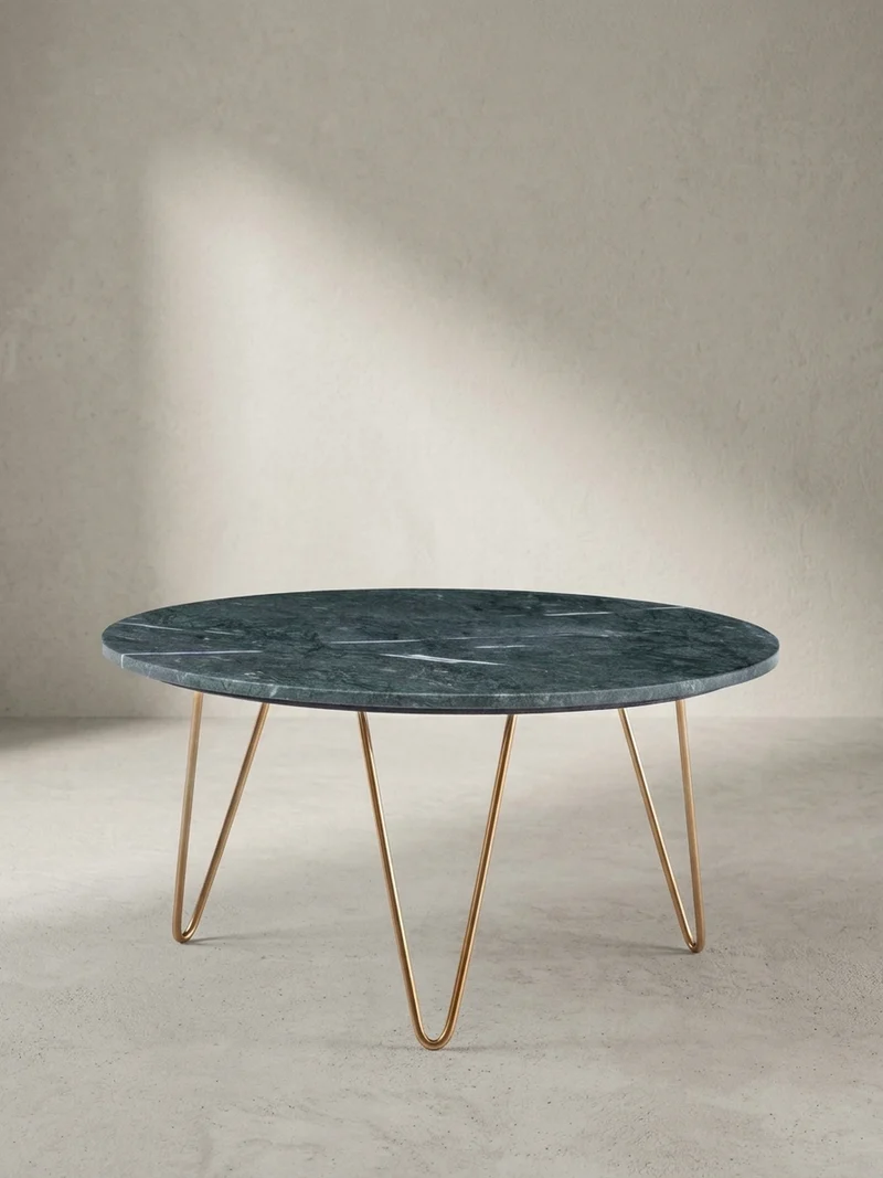 Couchtisch Grün Marmor Dreibein Design 70x70x35 cm, Rund Modern Gold Metall