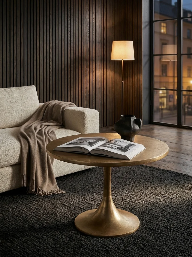 Couchtisch Klein Gold Metall Rund 60x60x46,5 cm Modern