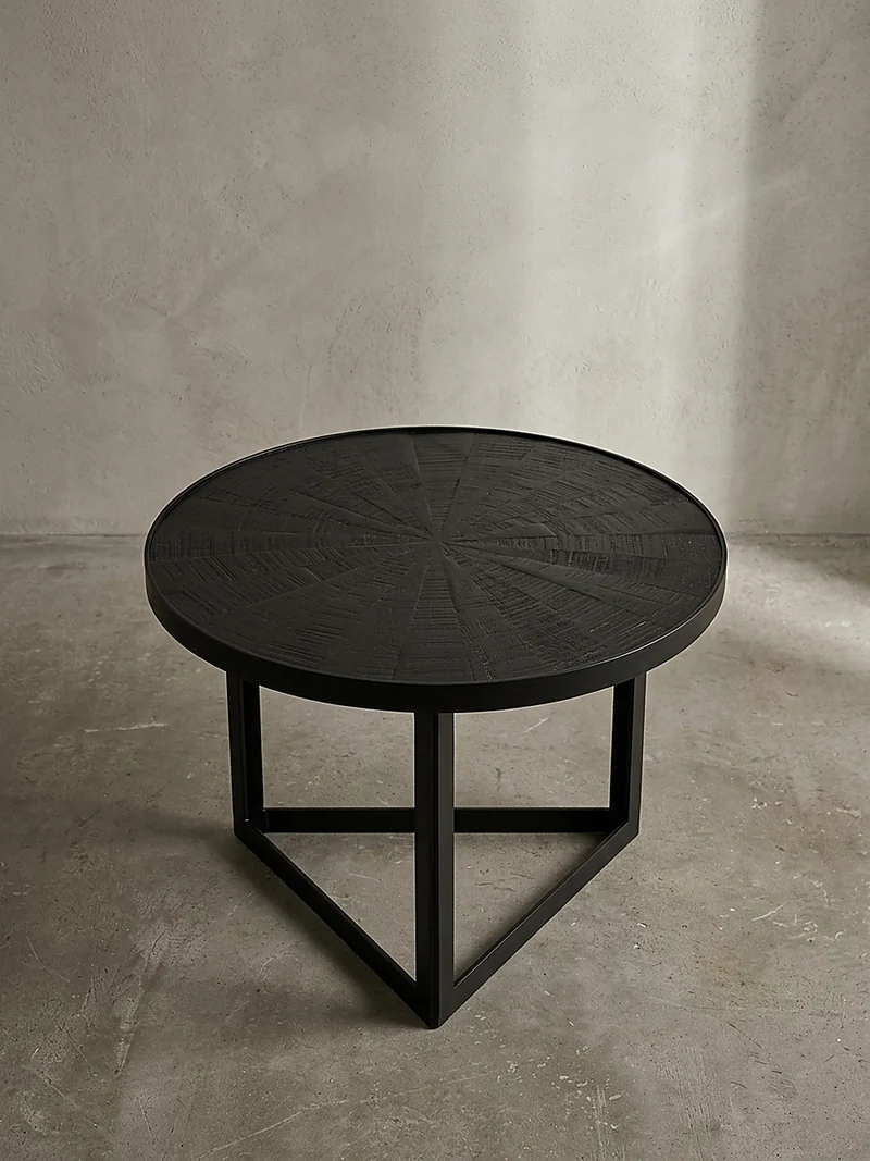 Couchtisch Schwarz Massivholz Mango Rund 58x58x40 cm Industrial Design