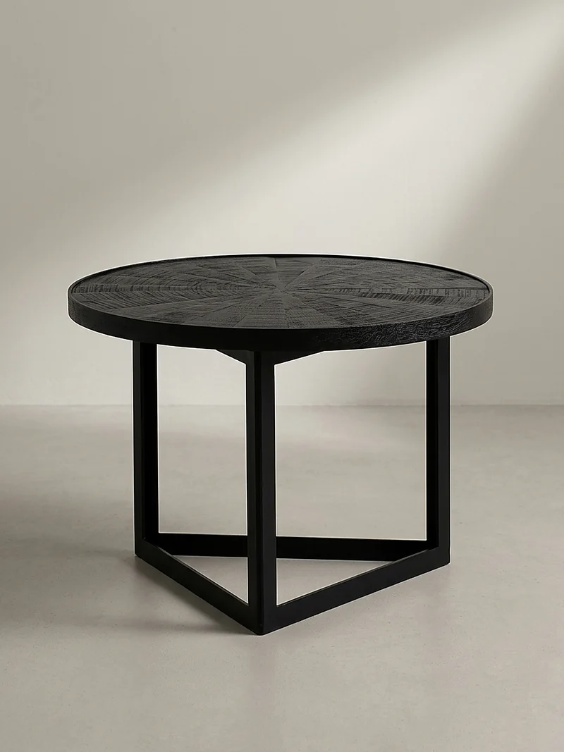 Couchtisch Schwarz Massivholz Mango Rund 58x58x40 cm Industrial Design