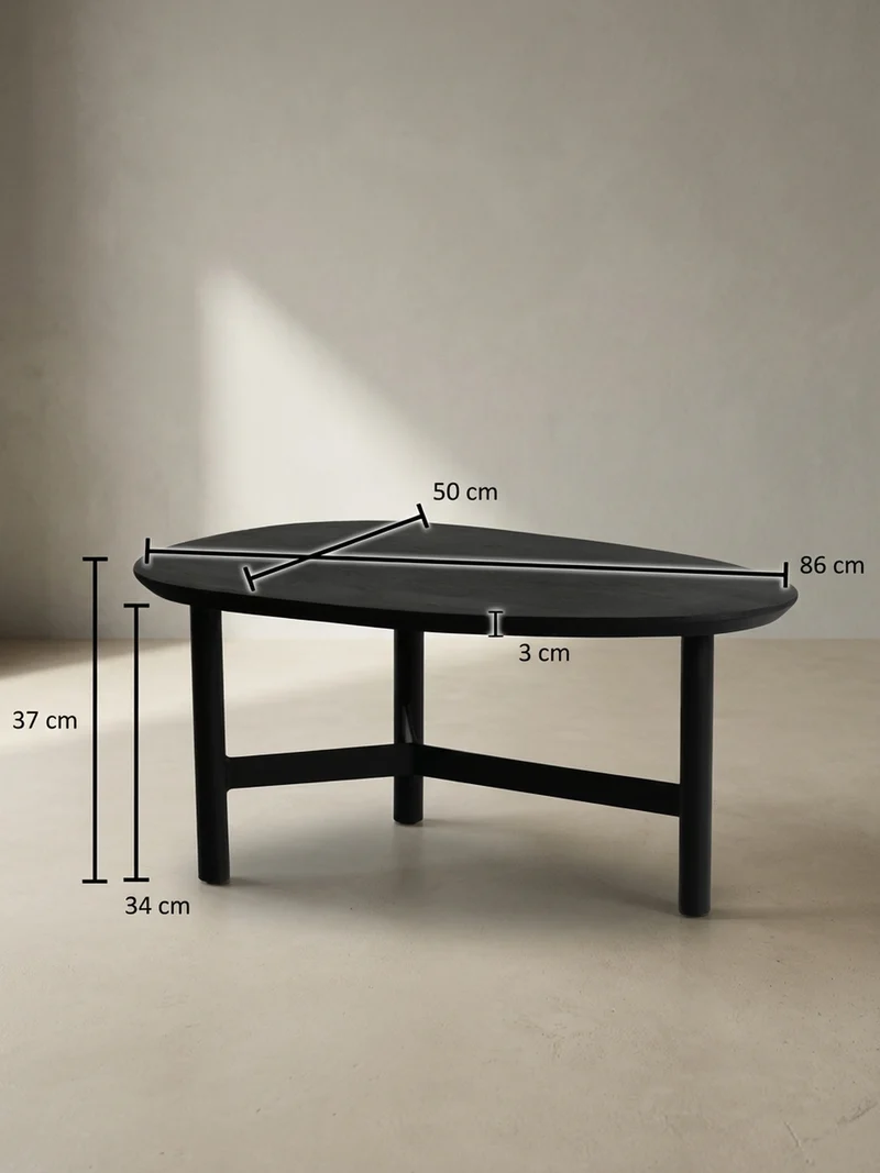 Couchtisch Mango Massivholz in Schwarz, Nierenform, 86x50x37 cm