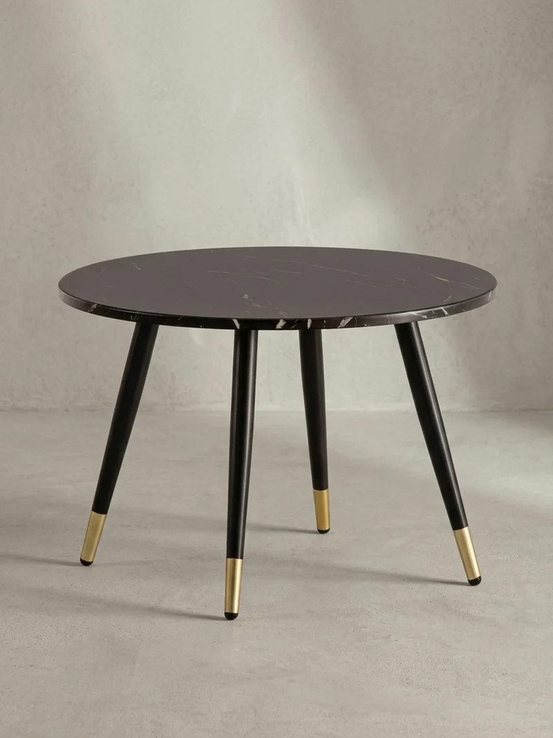 Couchtisch mit Marmor Optik, Modernes Design, Metall-Gestell, Runde Form