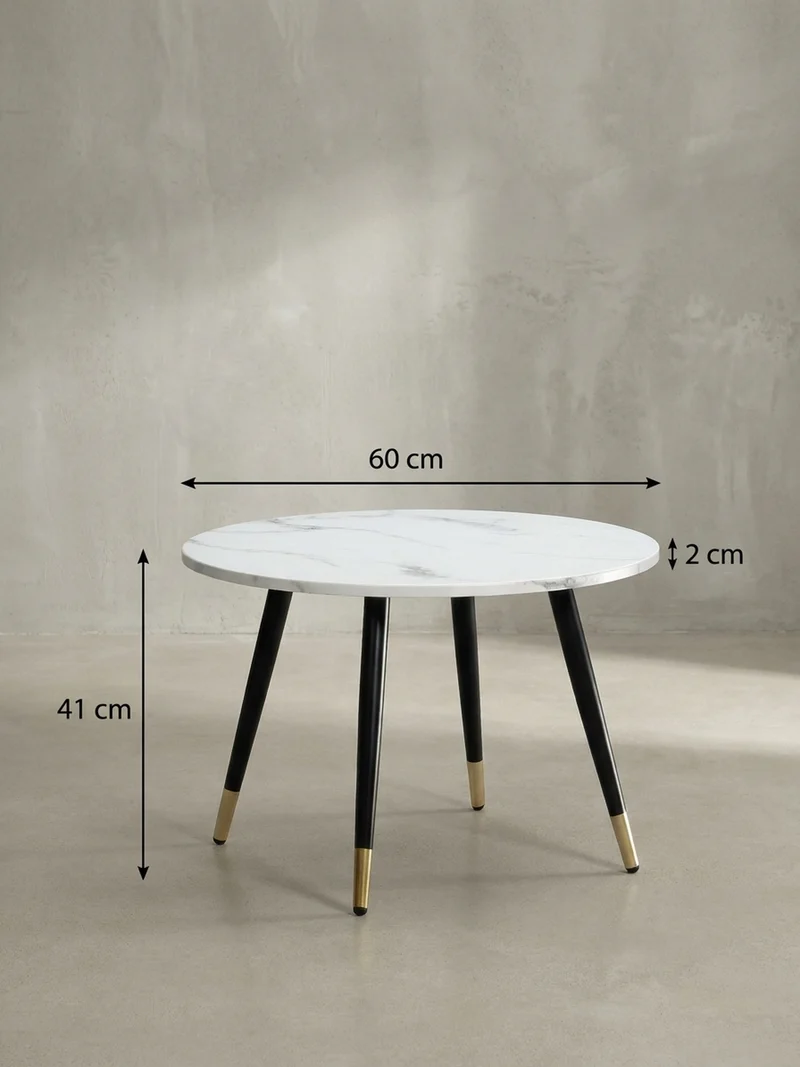 Couchtisch mit Marmor Optik, Modernes Design, Metall-Gestell, Runde Form