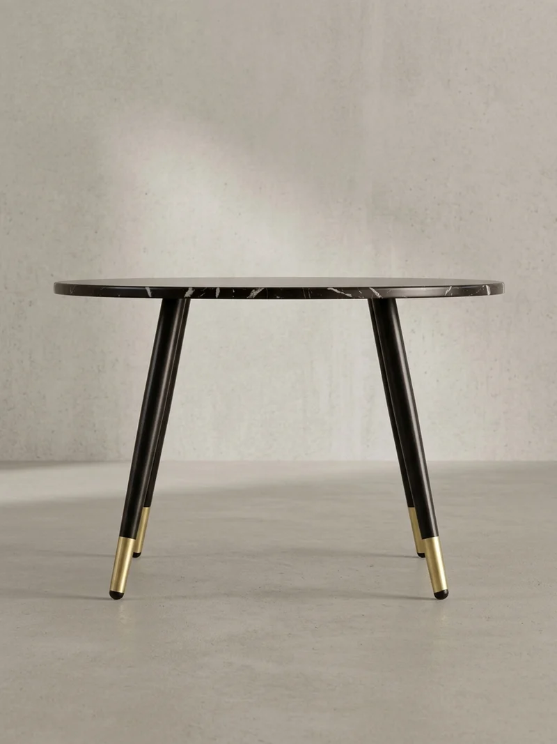 Couchtisch mit Marmor Optik, Modernes Design, Metall-Gestell, Runde Form