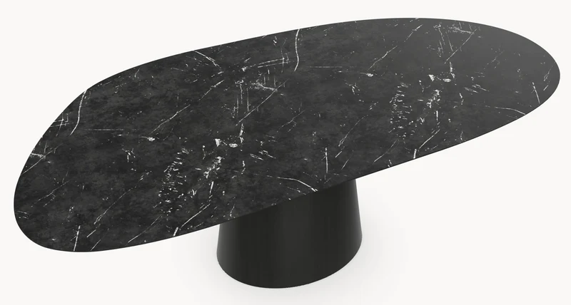 HPL eettafel Black Marble- Organisch B - Cone oval eiken - Japandi