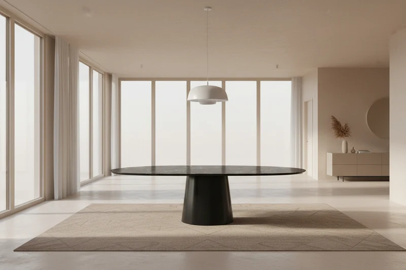HPL eettafel Black Marble- Organisch B - Cone oval eiken - Japandi
