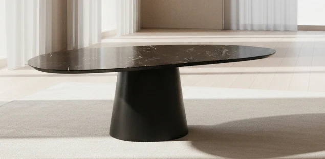 HPL eettafel Black Marble- Organisch B - Cone oval eiken - Japandi