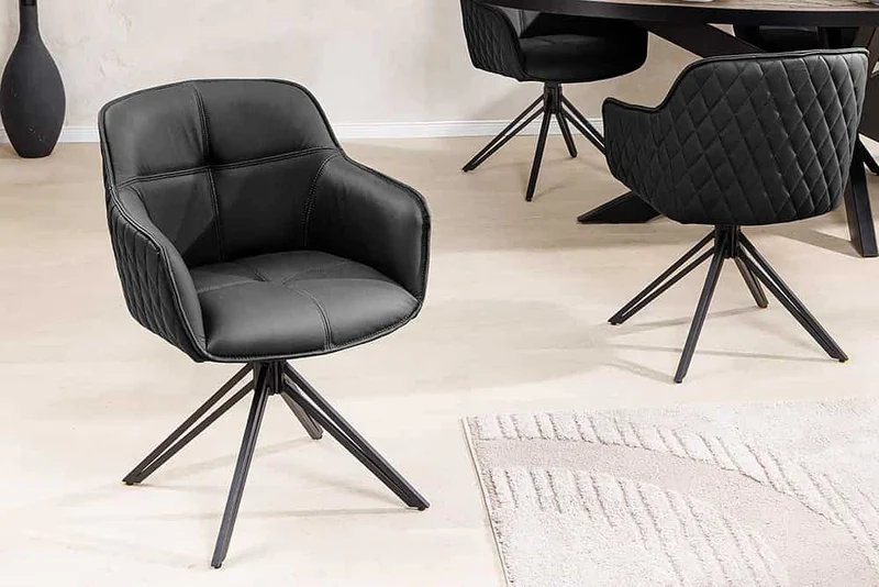 Eleganter Drehstuhl HORA Echtleder schwarz Metallgestell Armlehne